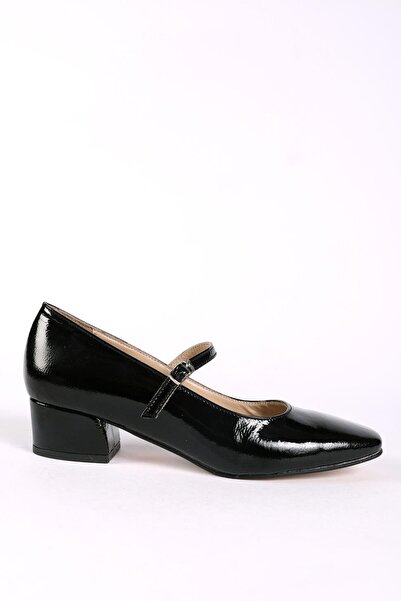 Hayati Arman Women's Genuine Leather Upper Strap Heeled Shoes Black Patent Leather