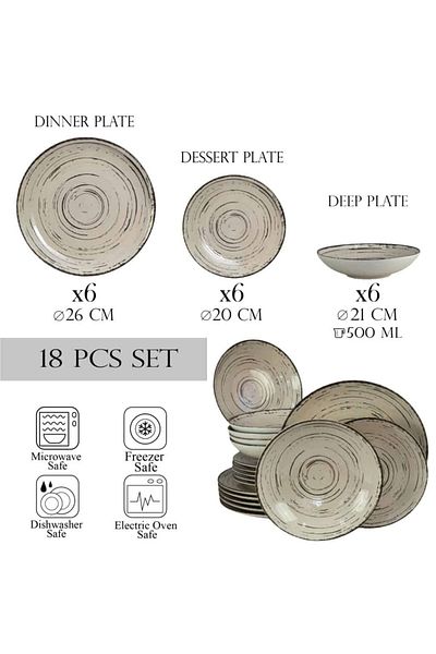 Cesiro 18-piece plate set, for 6 people, Stone, Cesiro, Ivory White with Black