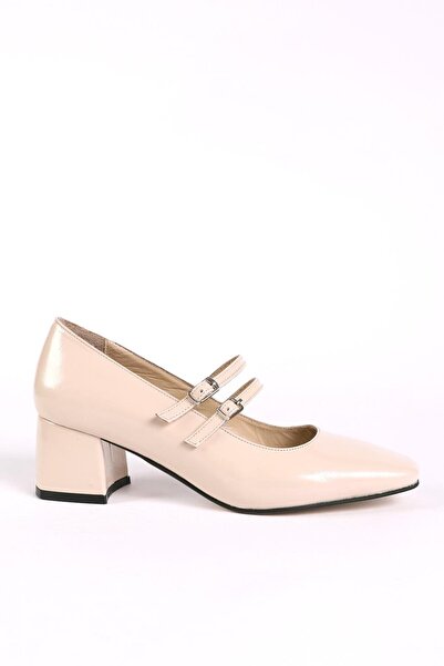 Hayati Arman Women's Genuine Leather Upper Strappy Heeled Shoes Bone Patent Leather