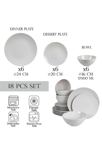 Cesiro 18-piece plate set, for 6 people, Snow, Cesiro, Arctic White Mat