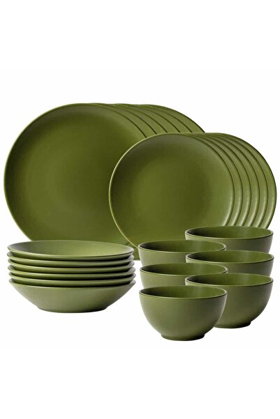 Cesiro Set farfurii 24 piese, pentru 6 persoane, Olive Green, Cesiro, Verde Masliniu Mat