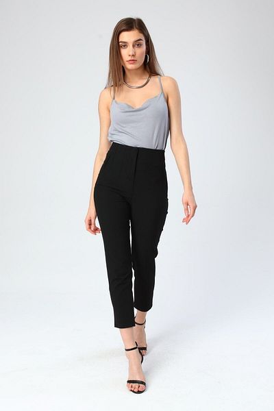 Berm Women's Black Cuffed High Waist Trousers