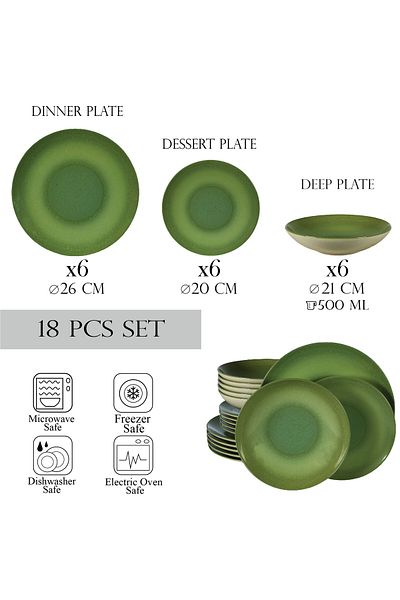 Cesiro 18-piece plate set, for 6 people, Kiwi, Cesiro, Ivory White with Green