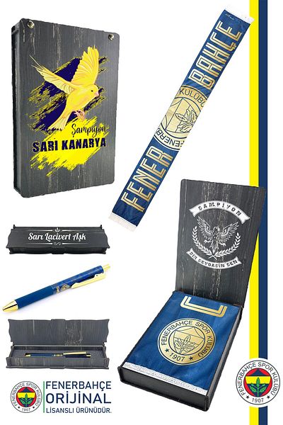 Fenerbahçe Original Licensed Dear Feda Olsun Shawl Scarf and Hybrt Ballpoint Pen Ahşpkutulu