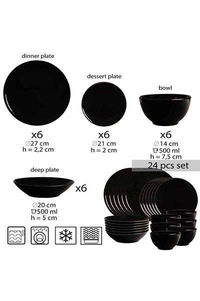 Cesiro 24-piece plate set, for 6 people, Abyss, Cesiro, Glossy Black