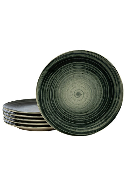 Cesiro Set 6 farfurii desert, 20 cm, Whirlwind, Cesiro, Fabricat in Romania, Alb Ivoire cu negru