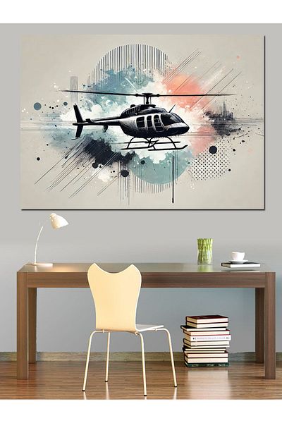 Tablomega Elicopter agățat în aer Pânză decorativă - Lemn MDF