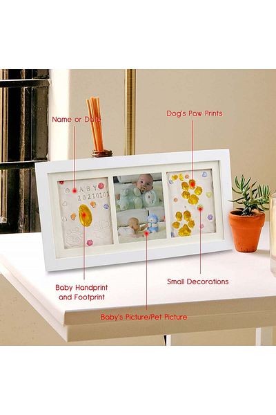 Victarvos Baby fingerprint kit, with Victarvos photo frame, wood/plaster/paint, white, 33 x 17.5 cm