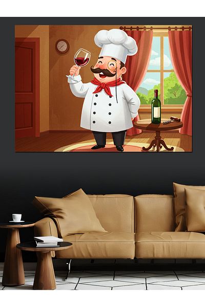 Tablomega Διακοσμητικός καμβάς Wine Chef Drawing - Ξύλινος πίνακας MDF