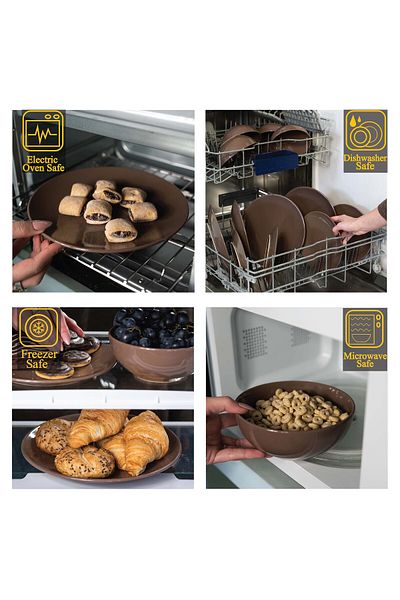 Cesiro 12-piece plate set, for 4 people, Dark Chocolate, Cesiro, Dark brown