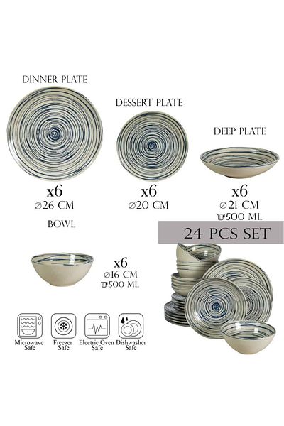 Cesiro 24-piece plate set, for 6 people, Maritim, Cesiro, Ivory White with Blue