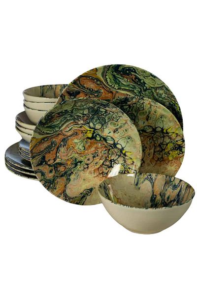 Cesiro 16-piece plate set, for 4 people, Abstract Art, Cesiro, Multicolor