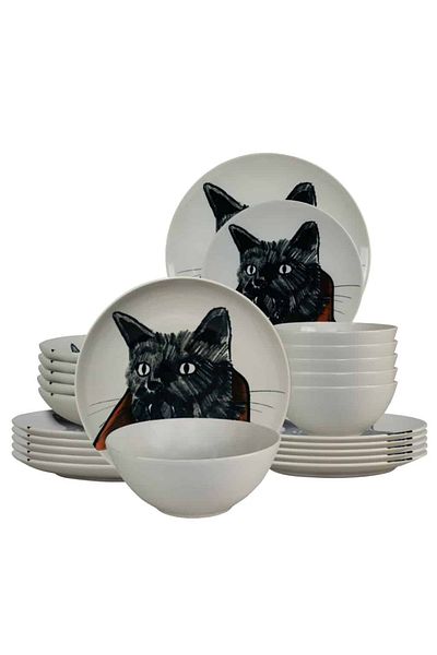Cesiro 24-piece plate set, for 6 people, Dracula Cat, Cesiro, Ivoire with Cat