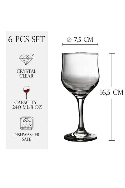 Cesiro Set of 6 glass stemmed glasses, 240 ml, Cesiro