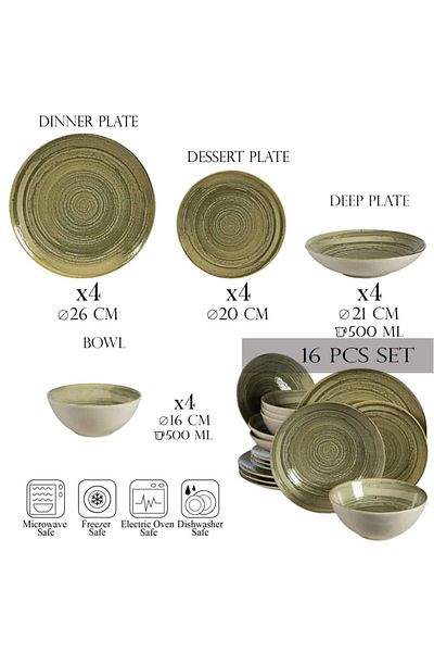 Cesiro 16-piece plate set, for 4 people, Sand, Cesiro, Ivory White and Greenish-Grey