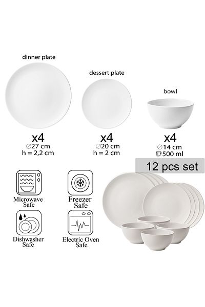 Cesiro 12-piece plate set, for 4 people, North Pole, Cesiro, Arctic White Matt