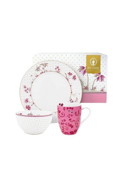 Pip Studio Breakfast set, plate, bowl and mug, porcelain, Pip Studio, Pink, Jolie collection