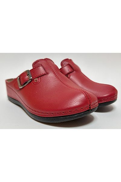 MULEX Leather Look Red Adjustable Buckle Front Closed (Without Holes) Home Street and Work Slippers