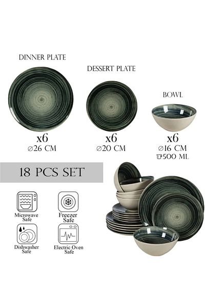 Cesiro 18-piece plate set, for 6 people, Whirlwind, Cesiro, Glossy Ivoire White with Black
