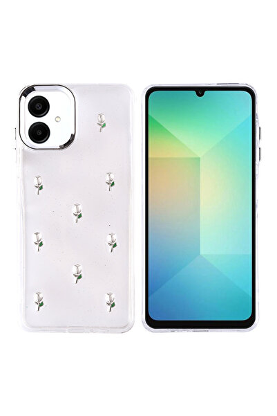 Ahlttiba غطاء متوافق لهاتف سامسونج جالاكسي A06 المحمول غطاء عمود شفاف فضي شفا...