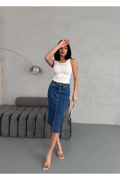 Zeo Basic FUSTA JEAN LICHRA DE LUNGIME MIDI CU SLIT