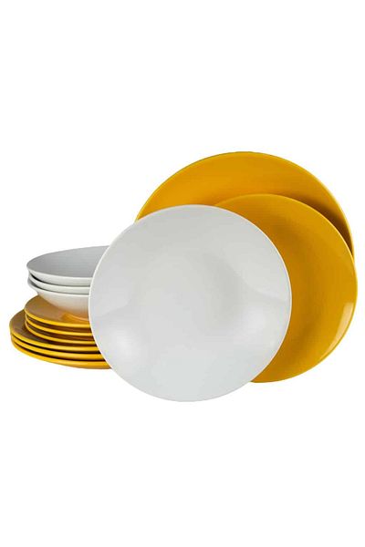 Cesiro 12-piece plate set, for 4 people, Summer, Cesiro, White/Yellow