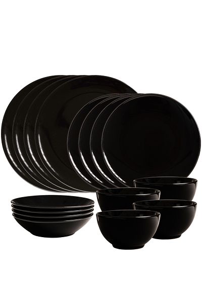 Cesiro 16-piece plate set, for 4 people, Abyss, Cesiro, Glossy Black
