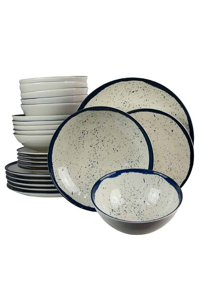Cesiro 24-piece plate set, for 6 people, Anchor, Cesiro, Ivory White with Blue