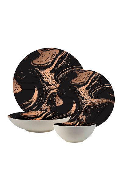 Cesiro 20-piece plate set, 5 people - Ensemble Bronzed Marble - Italian Porcelain Dinnerware Set