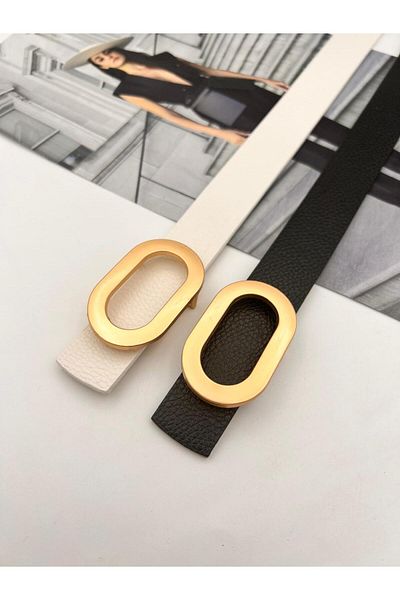 MODAM HİFA Oval Buckle Gold Hemzemin - Curea și centură pentru rochie pentru femei