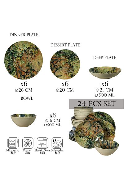 Cesiro 24-piece plate set, for 6 people, Abstract Art, Cesiro, Multicolor