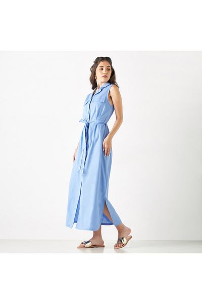 FAV Sleeveless Shirt Dress with Tie-Up Belt