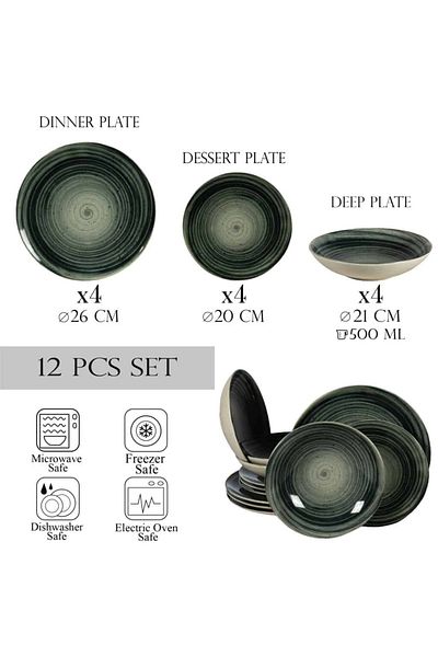 Cesiro 12-piece plate set, for 4 people, Whirlwind, Cesiro, Ivory White with Black