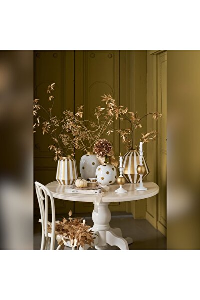 Pip Studio Decorative vase, made of metal, Pip Studio, Stripes White Gold, 24x29 cm, Royal Dot Delight collection