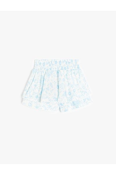 Koton Viscose Gimped Chiffon Floral Layered Mini Short Skirt