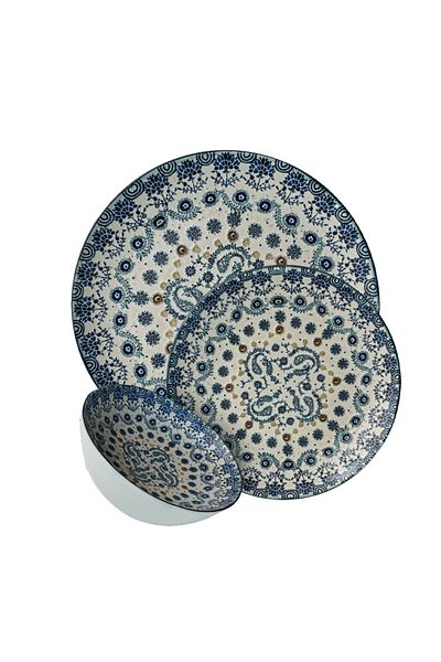 Cesiro 12-piece plate set, 4 people, bowl set-Ensemble Serenità Blu - Italian Porcelain Dinnerware Set