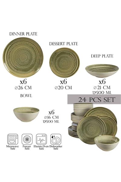 Cesiro 24-piece plate set, for 6 people, Sand, Cesiro, Ivory White and Greenish-Grey