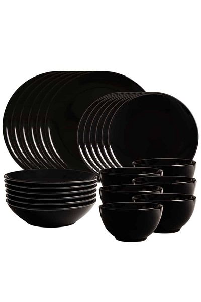 Cesiro 24-piece plate set, for 6 people, Abyss, Cesiro, Glossy Black