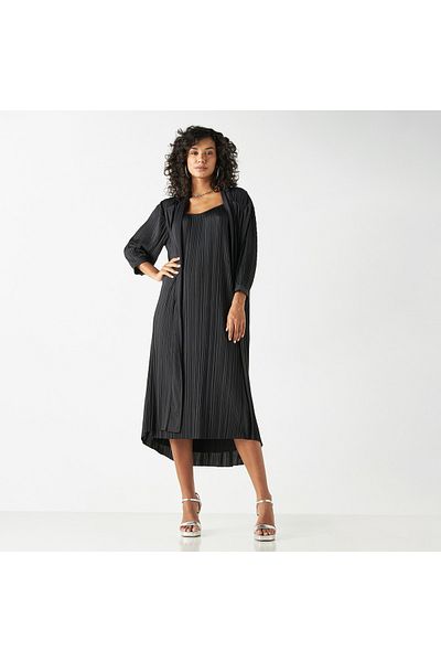 FAV Textured Shift Dress with Long Sleeves Shrug