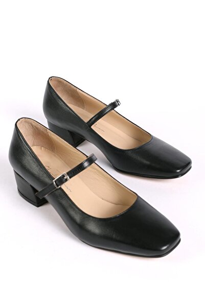 Hayati Arman Women's Genuine Leather Upper Strap Heeled Shoes Black