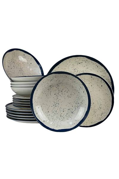 Cesiro 18-piece plate set, for 6 people, Anchor, Cesiro, Cream with blue edge and dots