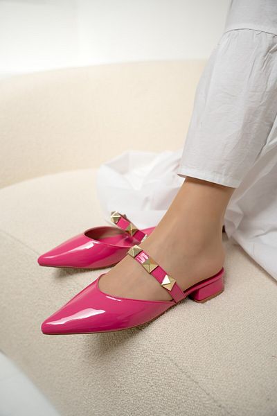 LAMİNTA Papuci de damă Ricco Fuchsia din piele lacuită cu detaliu cu capse