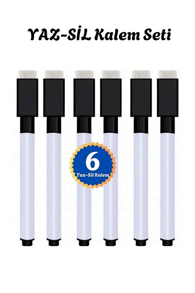 Enine Boyuna Eğitim Yaz Si̇l Pen Set - Blackboard Pen (6 Pieces)