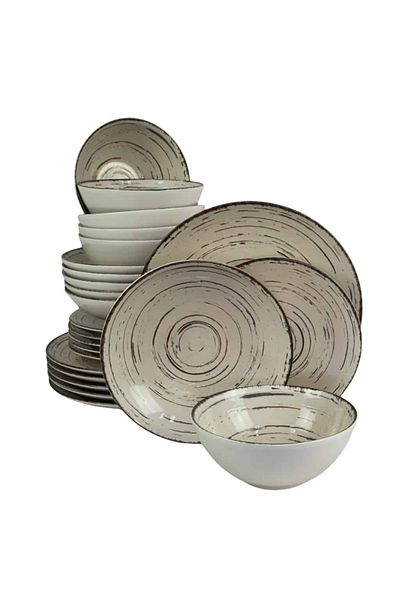 Cesiro 24-piece plate set, for 6 people, Stone, Cesiro, Ivory White with Black