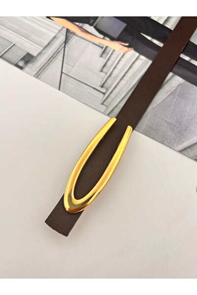 MODAM HİFA Gold V Buckle Women's Belt Trouser Belt Dress Belt Shirt Belt Coat Belt Thin Belt