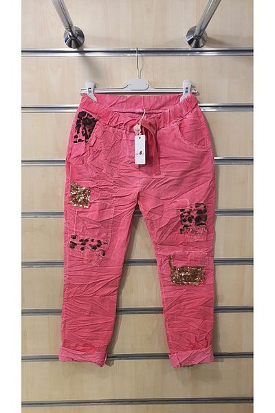 Park Moda Italian Trousers Leopard Patterned Sequin Embroidered