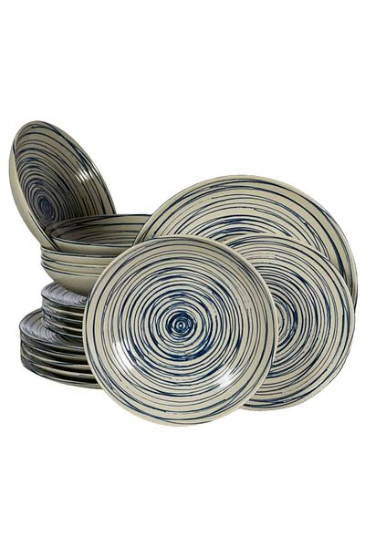 Cesiro 18-piece plate set, for 6 people, Maritim, Cesiro, Ivory White with Blue