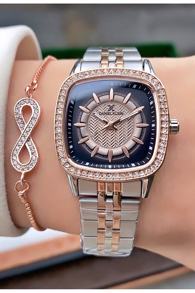 Daniel Klein Brand Rose Silver Color Women's Wristwatch - Bracelet Gift