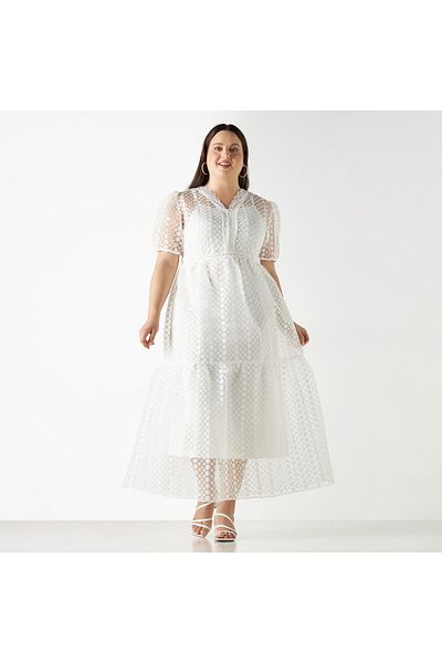 FAV Floral Textured Tiered Maxi Dress with Puff Sleeves