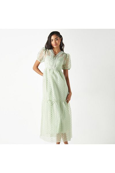 FAV Floral Textured Tiered Maxi Dress with Puff Sleeves